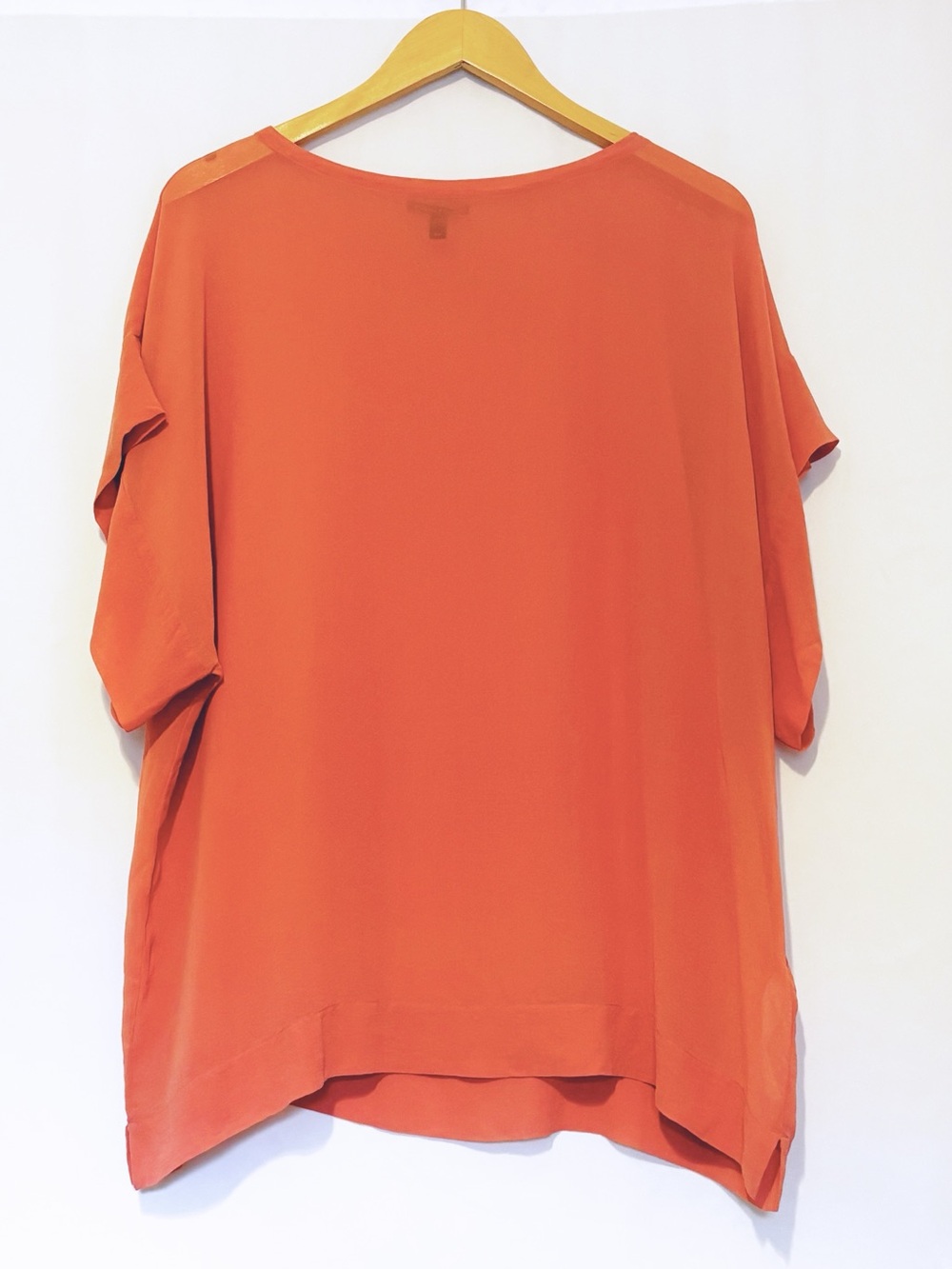 Eileen Fisher‎ 100% Silk Coral Boxy Short Sleeve Blouse